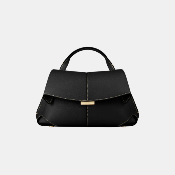 Polène Mokki Mini Edition Textured Black with Ecru Stitching