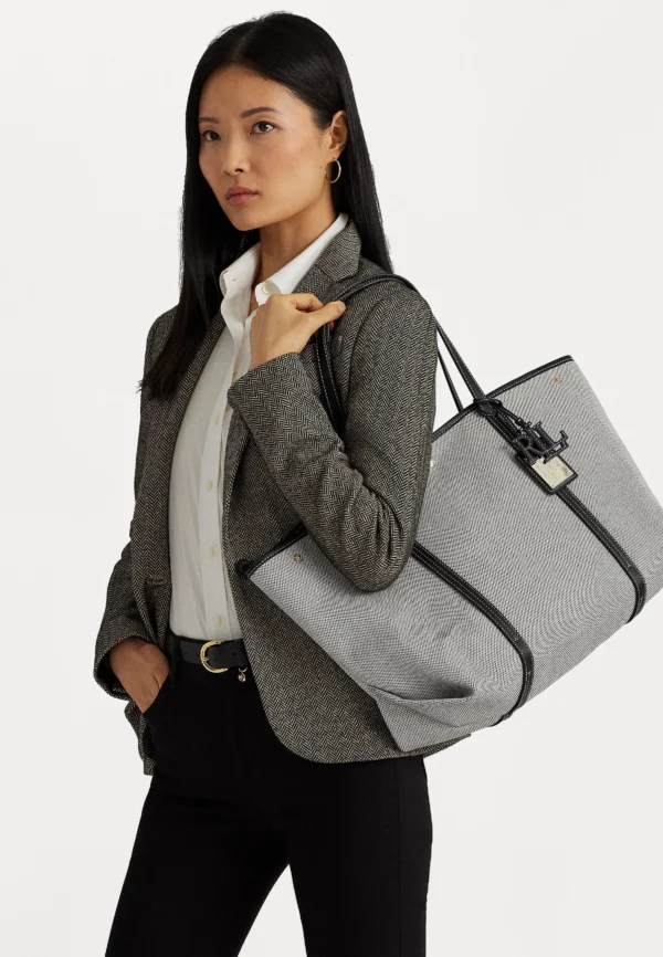 Ralph Lauren Canvas & Leather Large Emerie Tote - Natural/black