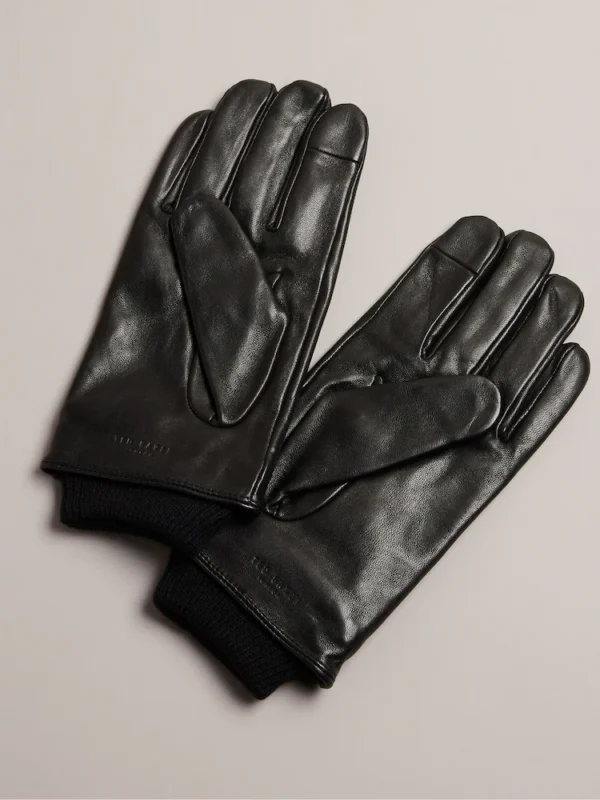 Ted Baker Black Ballat Leather Gloves With Ribbed Cuff