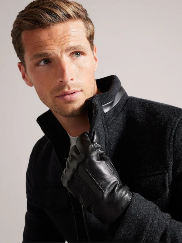 Ted Baker Black Ballat Leather Gloves With Ribbed Cuff