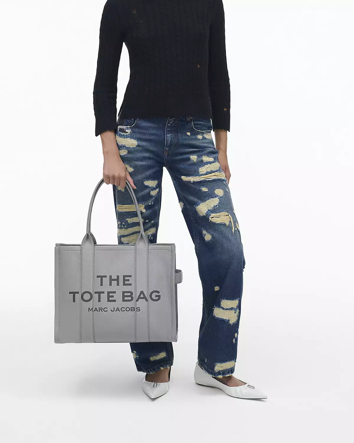 THE Marc Jacobs LEATHER LARGE TOTE BAG Wolf Grey