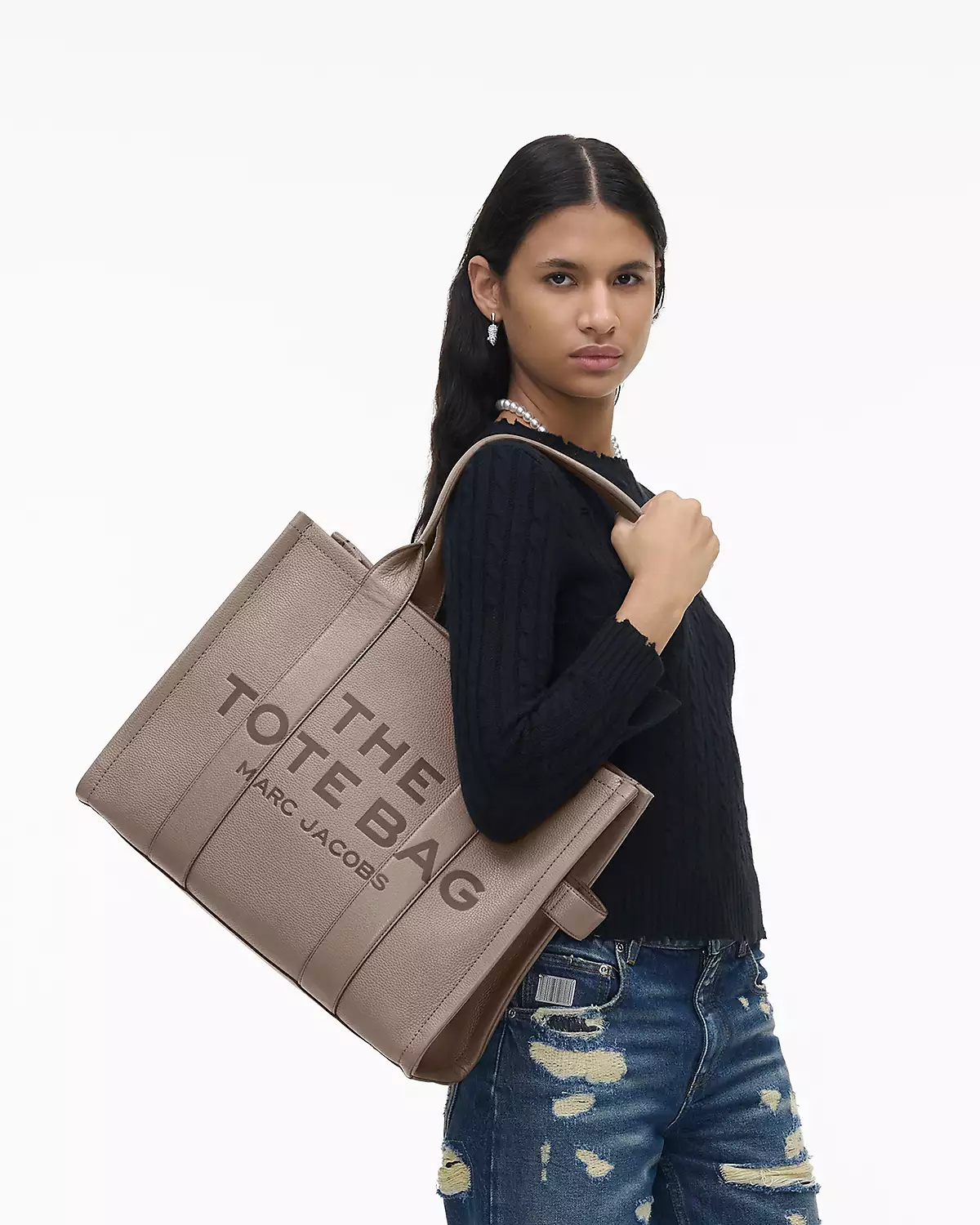 THE Marc Jacobs LEATHER LARGE TOTE BAG Cement