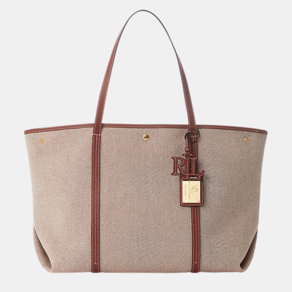 Ralph Lauren Canvas & Leather Large Emerie Tote - Natural Lauren Tan/Lauren