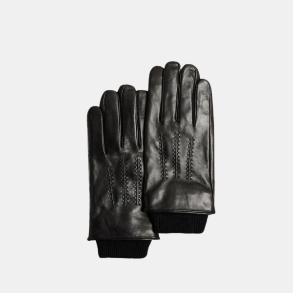 Ted Baker Black Ballat Leather Gloves With Ribbed Cuff