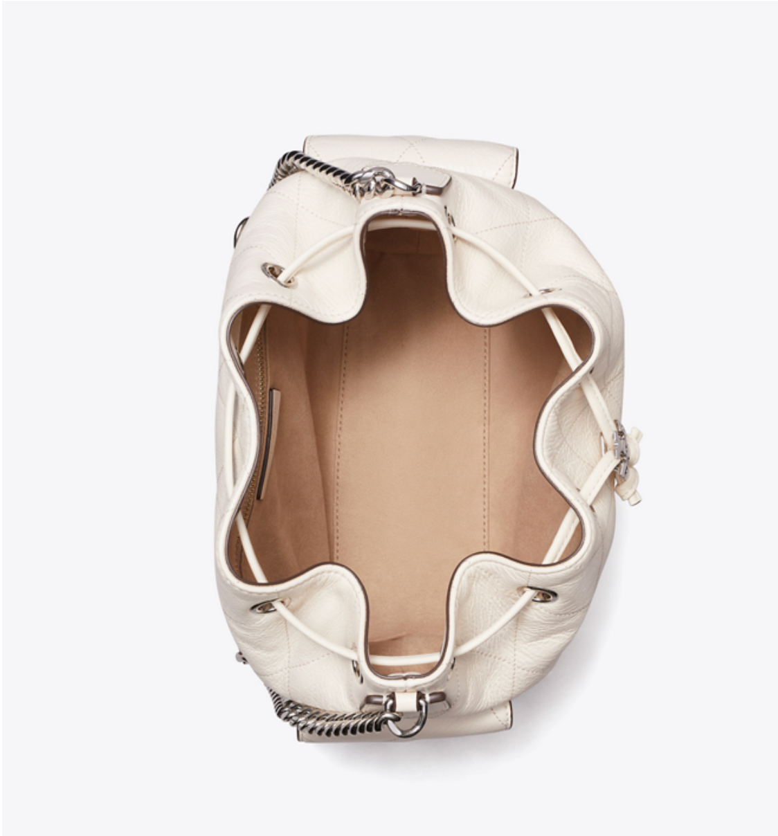 Tory Burch CHARLIE QUILTED DRAWSTRING SHOULDER BAG Light Cream