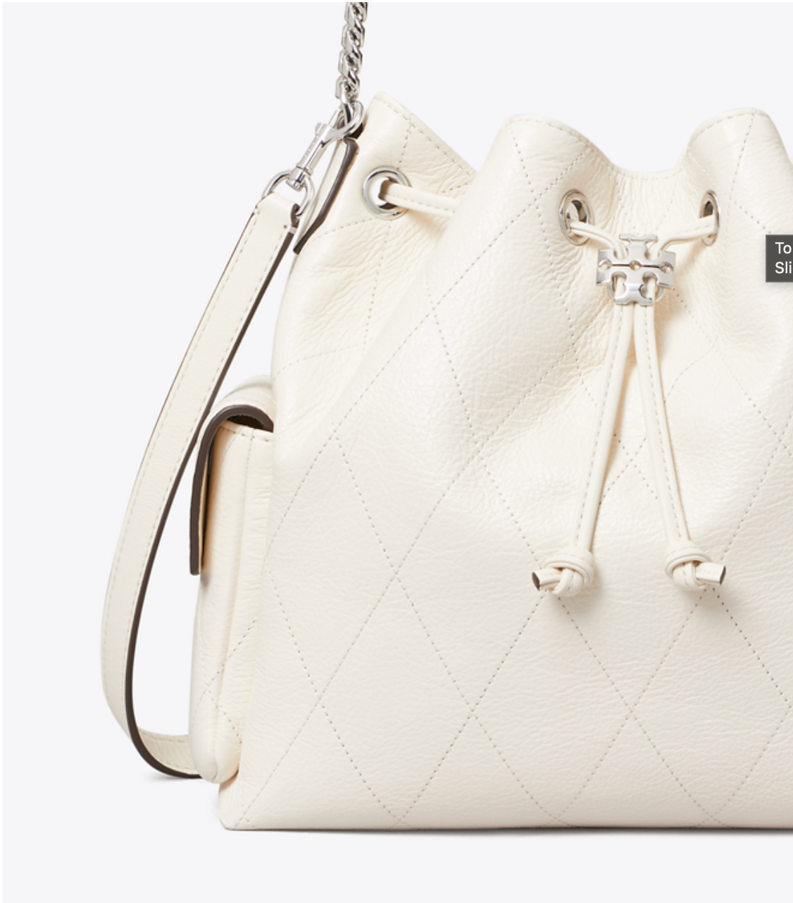 Tory Burch CHARLIE QUILTED DRAWSTRING SHOULDER BAG Light Cream
