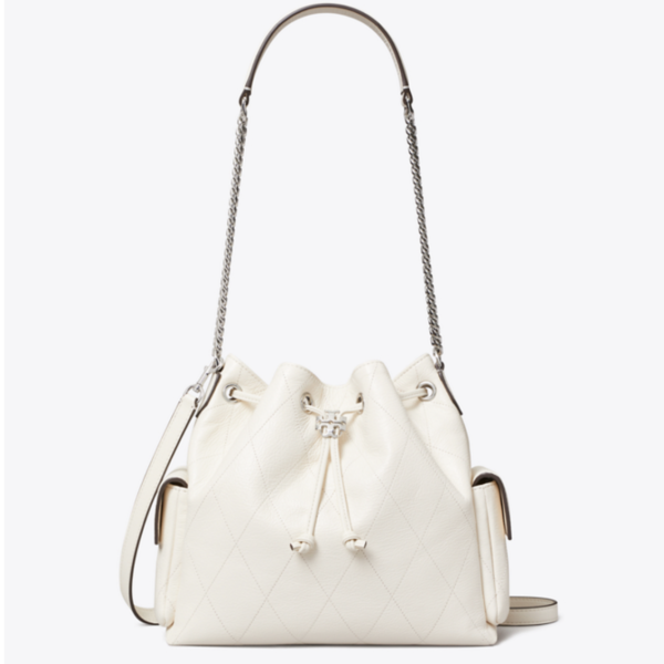 Tory Burch CHARLIE QUILTED DRAWSTRING SHOULDER BAG Light Cream