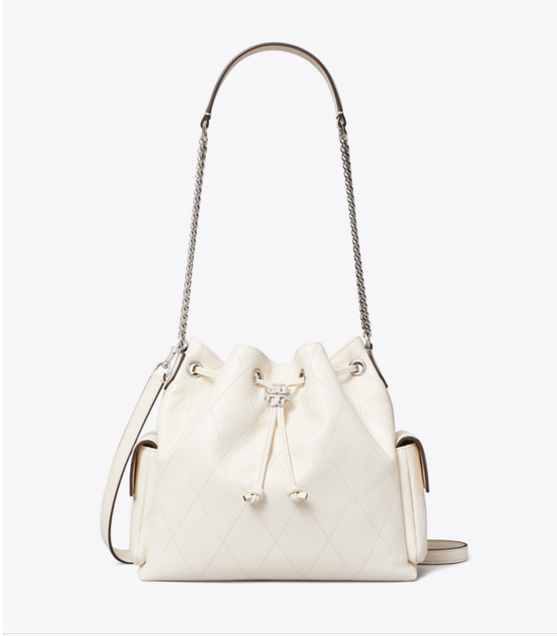 Tory Burch CHARLIE QUILTED DRAWSTRING SHOULDER BAG Light Cream