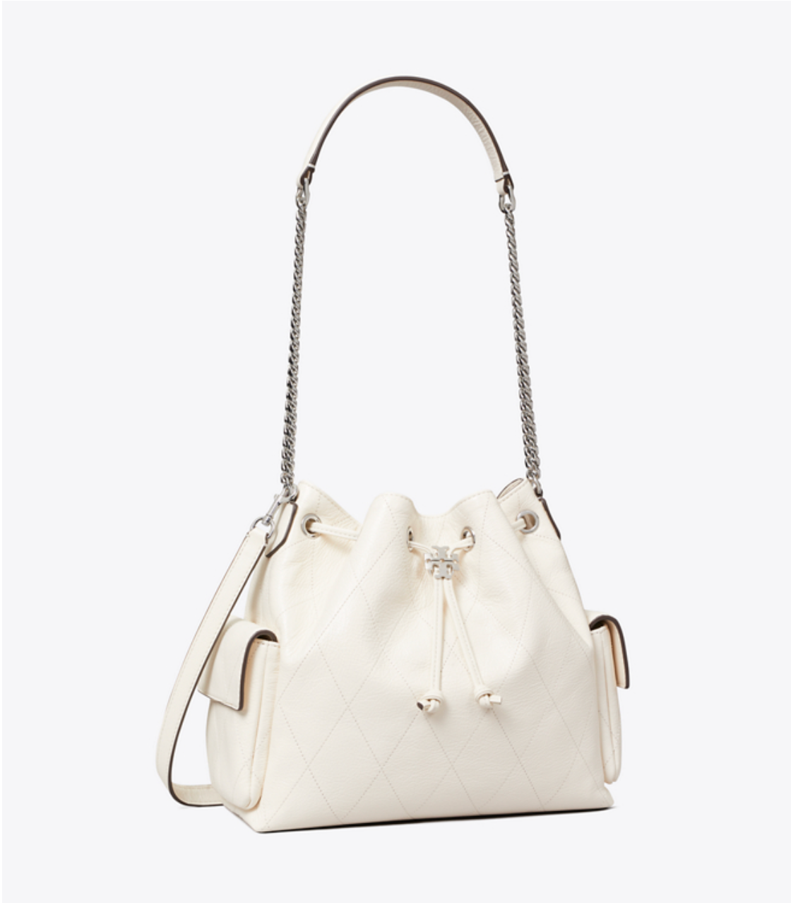Tory Burch CHARLIE QUILTED DRAWSTRING SHOULDER BAG Light Cream