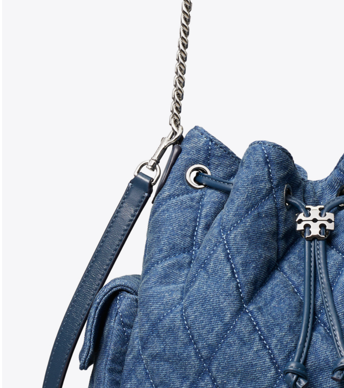 Tory Burch CHARLIE QUILTED Denim  DRAWSTRING SHOULDER BAG
