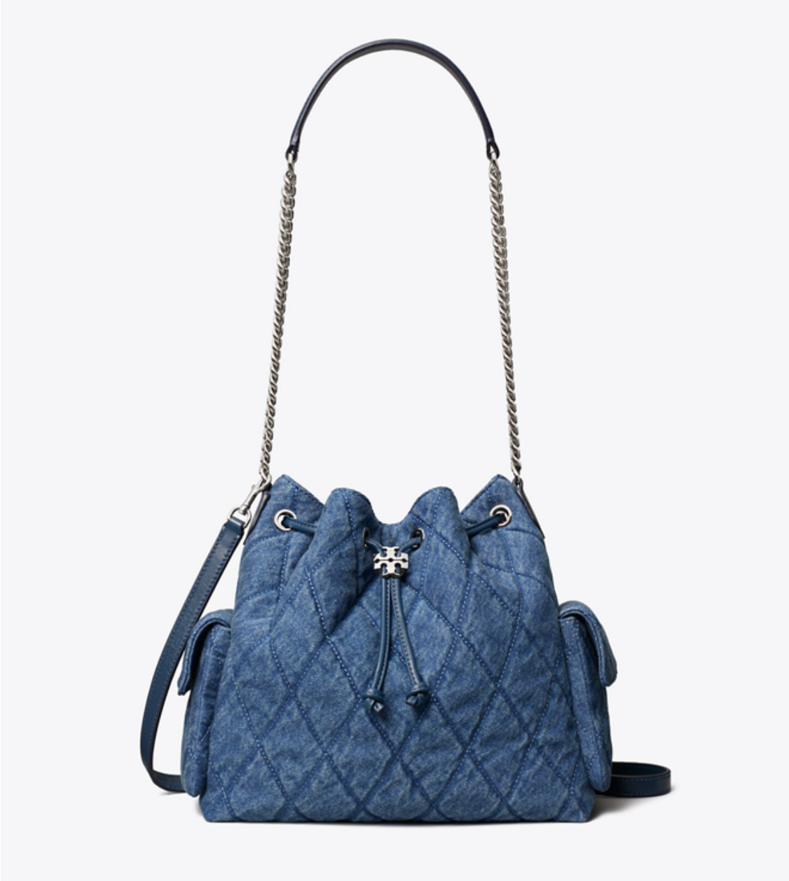 Tory Burch CHARLIE QUILTED Denim  DRAWSTRING SHOULDER BAG