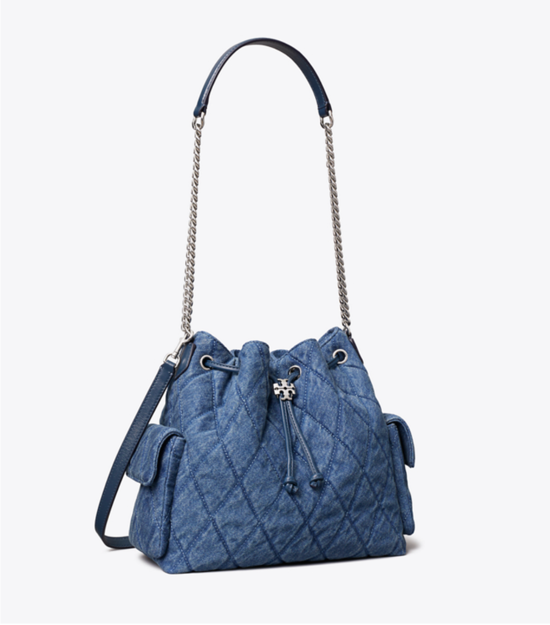 Tory Burch CHARLIE QUILTED Denim  DRAWSTRING SHOULDER BAG