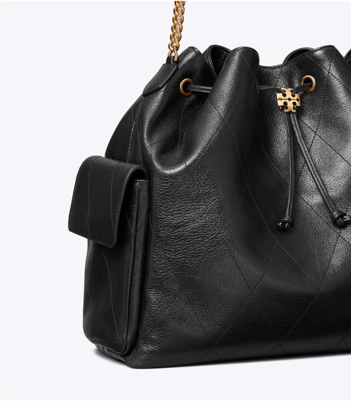 Tory Burch Large CHARLIE QUILTED DRAWSTRING SHOULDER BAG Black