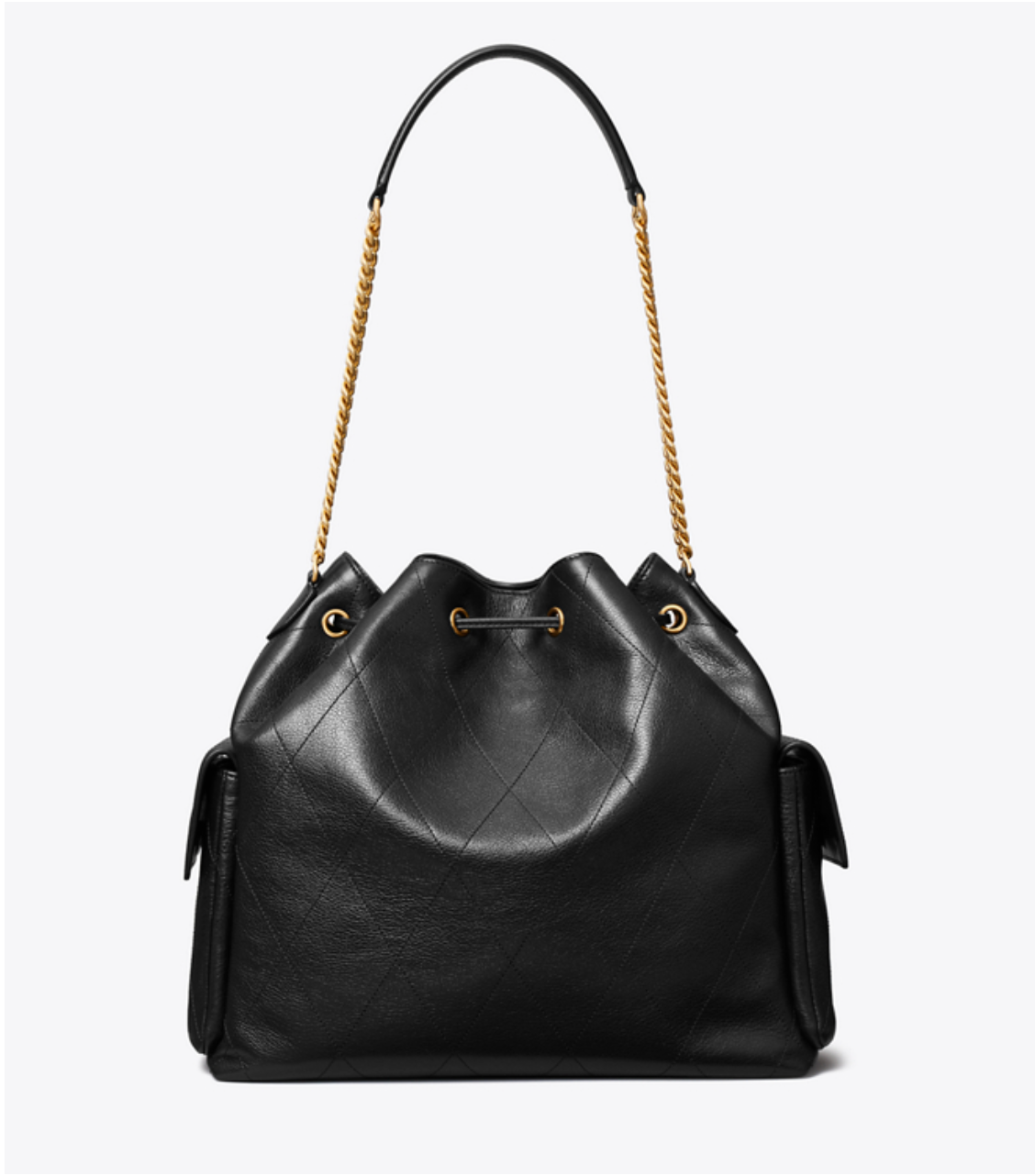 Tory Burch Large CHARLIE QUILTED DRAWSTRING SHOULDER BAG Black