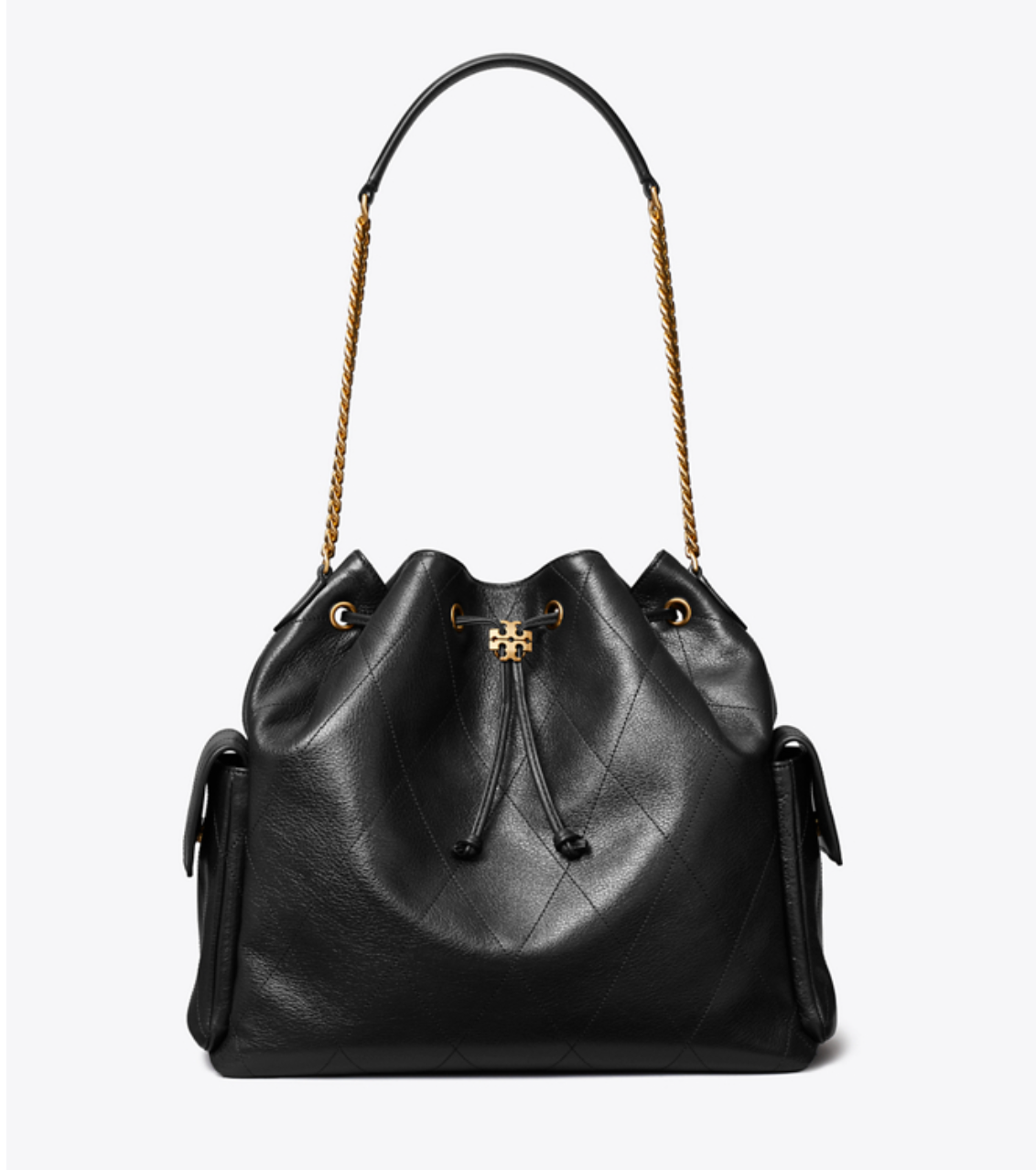 Tory Burch Large CHARLIE QUILTED DRAWSTRING SHOULDER BAG Black