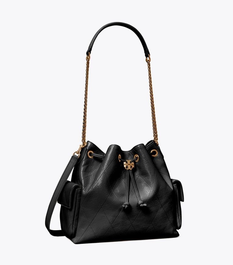 Tory Burch CHARLIE QUILTED DRAWSTRING SHOULDER BAG Black