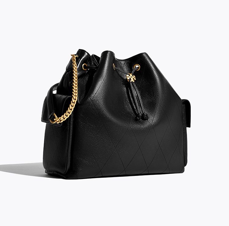 Tory Burch CHARLIE QUILTED DRAWSTRING SHOULDER BAG Black