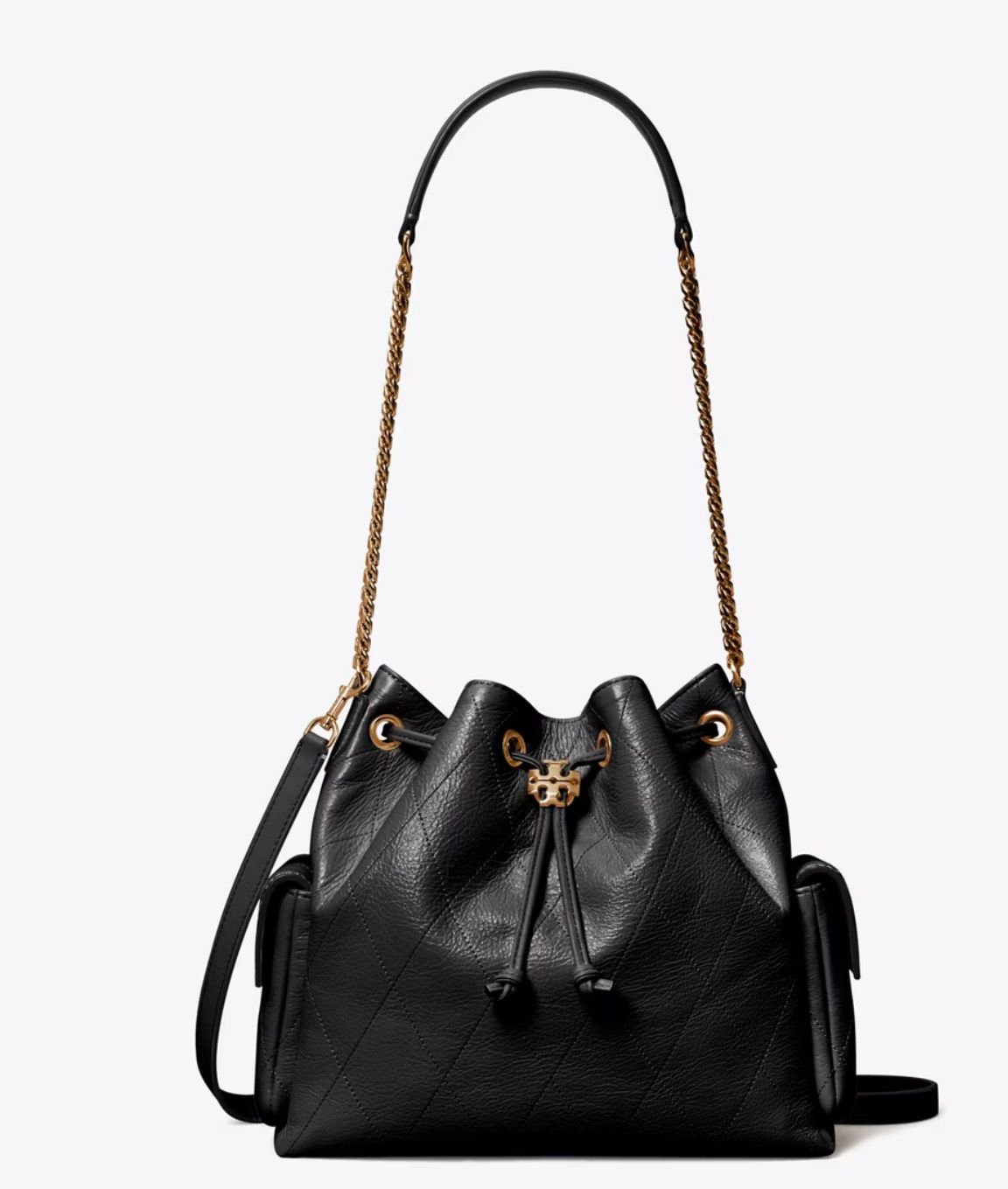 Tory Burch CHARLIE QUILTED DRAWSTRING SHOULDER BAG Black