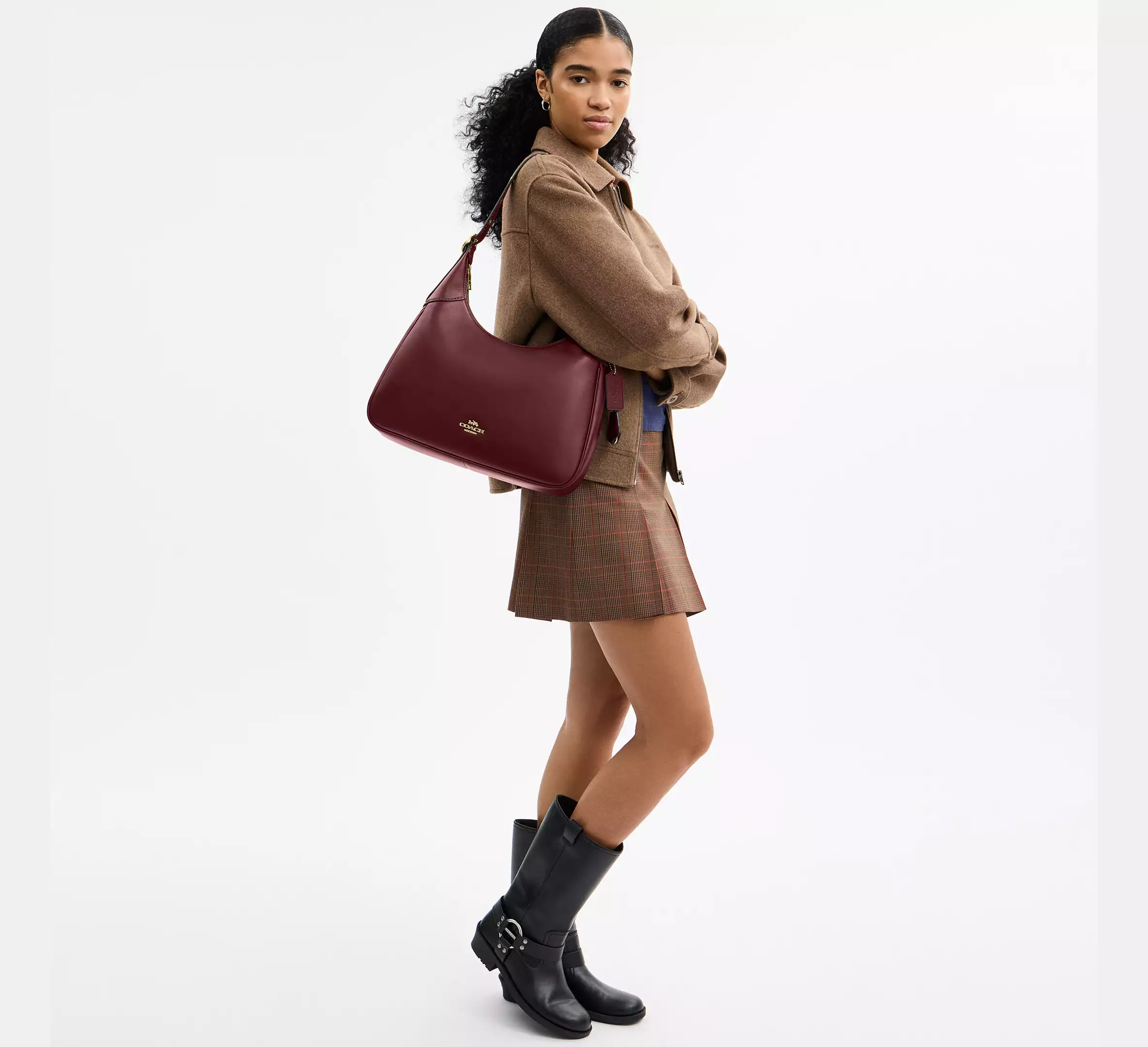 Coach Ella Shoulder Bag Gold Maroon